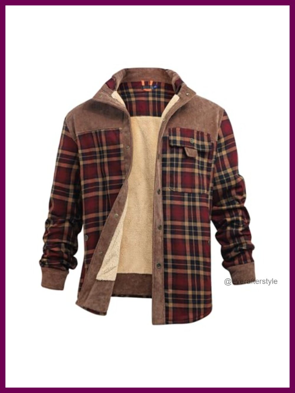 Men's Sherpa Fleece Lined Plaid Flannel Jacket Snap Button Multi-Pocket